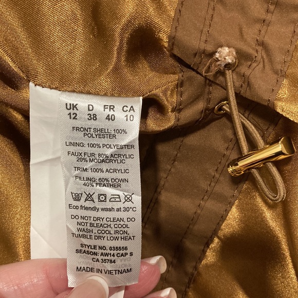 Planet Ladies Faux Fur Hooded Cognac Zippered Down Filled Puffer Coat - Sz 10 - Picture 6 of 14